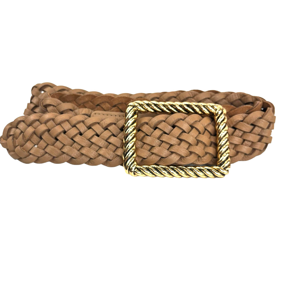 B-Low the Belt Braided Leather Belt in Tan with Gold Rope Buckle